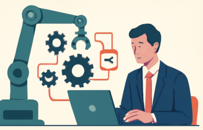 Ilustrace znázorňující automatizaci podnikání a vývoj webových aplikací pro zlepšení efektivity a zákaznické zkušenosti.